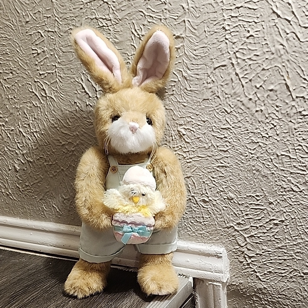 Adorable Tan Bunny Plush with Chick